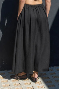 High Elastic Waist Midi Skirt with Pockets