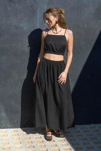High Elastic Waist Midi Skirt with Pockets