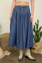 Load image into Gallery viewer, Yoke Detail Elastic Waist Denim Maxi Skirt