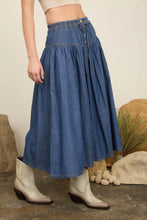 Load image into Gallery viewer, Yoke Detail Elastic Waist Denim Maxi Skirt