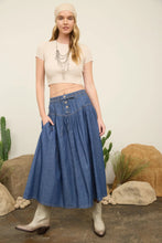 Load image into Gallery viewer, Yoke Detail Elastic Waist Denim Maxi Skirt