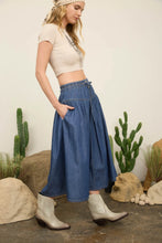 Load image into Gallery viewer, Yoke Detail Elastic Waist Denim Maxi Skirt