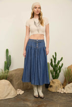Load image into Gallery viewer, Yoke Detail Elastic Waist Denim Maxi Skirt