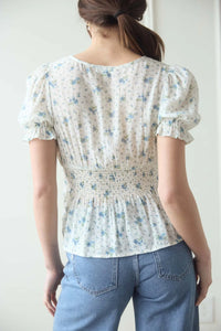 V-neck Crochet Lace Trim Floral Top