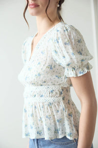 V-neck Crochet Lace Trim Floral Top