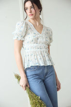 Load image into Gallery viewer, V-neck Crochet Lace Trim Floral Top