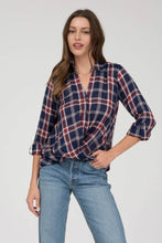 Load image into Gallery viewer, Plaid Button-down Wrap Front Top