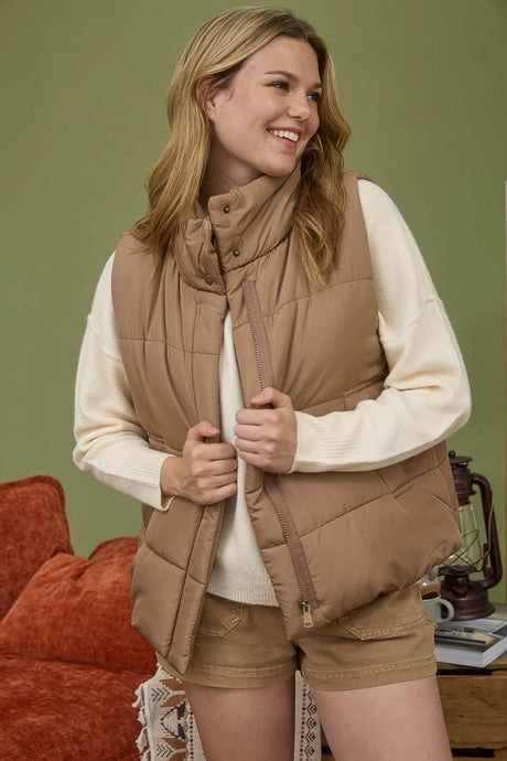 Solid Zip Up Puffer Vest