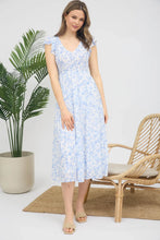 Load image into Gallery viewer, Floral V-neck Smocked Short Sleeve Midi Dress