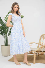 Load image into Gallery viewer, Floral V-neck Smocked Short Sleeve Midi Dress