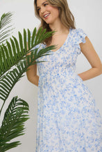 Load image into Gallery viewer, Floral V-neck Smocked Short Sleeve Midi Dress