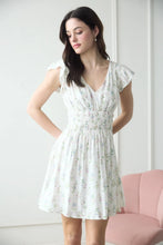 Load image into Gallery viewer, Floral V-neck Short Sleeve Shirred Waist Mini Dress