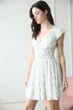Load image into Gallery viewer, Floral V-neck Short Sleeve Shirred Waist Mini Dress