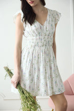 Load image into Gallery viewer, Floral V-neck Short Sleeve Shirred Waist Mini Dress
