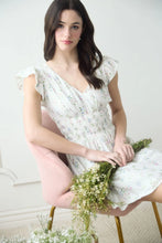 Load image into Gallery viewer, Floral V-neck Short Sleeve Shirred Waist Mini Dress