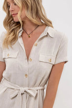 Load image into Gallery viewer, Collar Button-down Belted Mini Dress