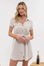 Load image into Gallery viewer, Collar Button-down Belted Mini Dress