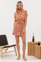 Load image into Gallery viewer, Collar Button-down Belted Mini Dress
