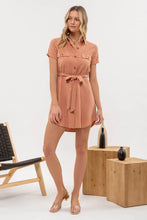 Load image into Gallery viewer, Collar Button-down Belted Mini Dress