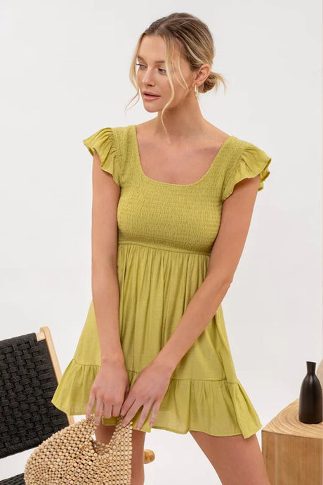 Smocked Bodice Ruffle Mini Dress