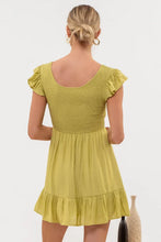 Load image into Gallery viewer, Smocked Bodice Ruffle Mini Dress