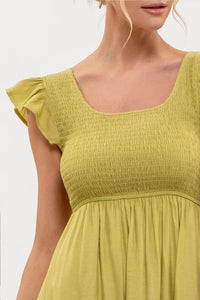 Smocked Bodice Ruffle Mini Dress