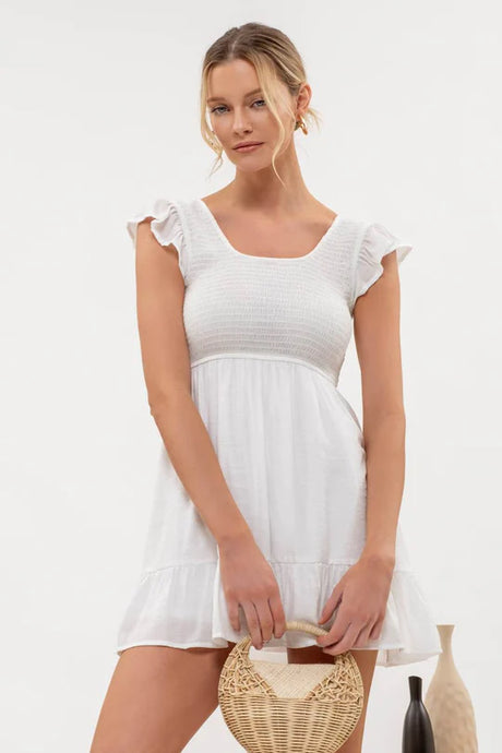 Smocked Bodice Ruffle Mini Dress