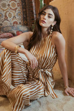 Load image into Gallery viewer, Halter Neck Abstract Stripe Belted Jumpsuit