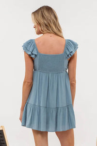 Ruched Bust Ruffle Mini Dress