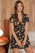 Load image into Gallery viewer, Floral V-neck Button-down Short Sleeve Mini Dress
