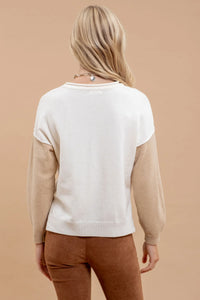 Color Block Raw Edge Long Sleeve Knit Sweater