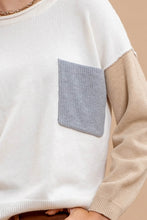 Load image into Gallery viewer, Color Block Raw Edge Long Sleeve Knit Sweater