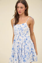Load image into Gallery viewer, Floral Spaghetti Strap Back Tie Tiered Mini Dress