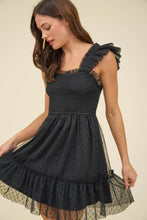 Load image into Gallery viewer, Polka Dit Chiffon Smocked Ruffle Detail Mini Dress
