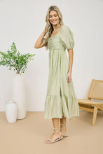 Load image into Gallery viewer, Pleated Empire Waist Puff Sleeve Midi Dress