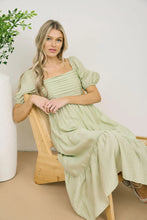Load image into Gallery viewer, Pleated Empire Waist Puff Sleeve Midi Dress