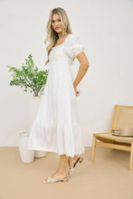 Load image into Gallery viewer, Pleated Empire Waist Puff Sleeve Midi Dress