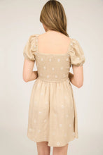 Load image into Gallery viewer, Daisy Embroidery Smocked Puff Sleeve Mini Dress