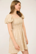 Load image into Gallery viewer, Daisy Embroidery Smocked Puff Sleeve Mini Dress