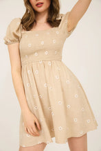 Load image into Gallery viewer, Daisy Embroidery Smocked Puff Sleeve Mini Dress