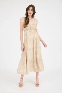 Abstract Print Empire Waist Tiered Midi Dress