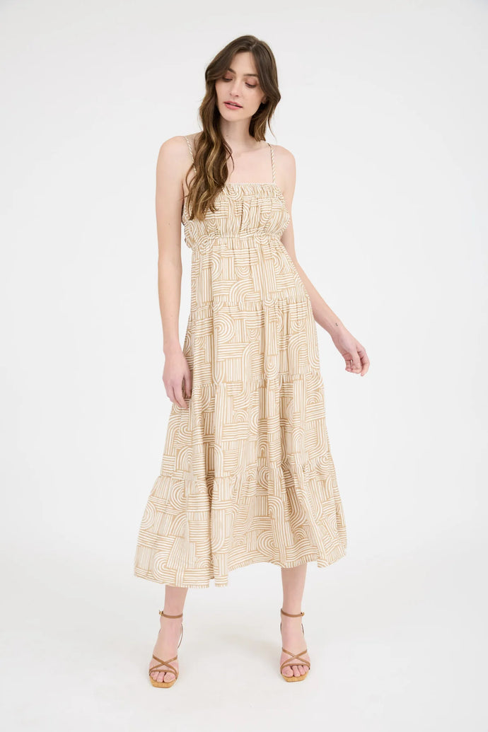 Abstract Print Empire Waist Tiered Midi Dress