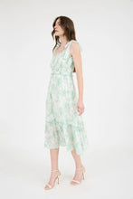 Load image into Gallery viewer, Floral Smocked Sweetheart Ruffle Trim Midi Dress
