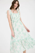 Load image into Gallery viewer, Floral Smocked Sweetheart Ruffle Trim Midi Dress