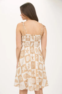 Sea Tile Pattern Spaghetti Strap Mini Dress