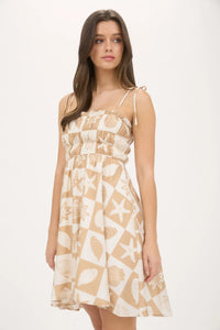 Sea Tile Pattern Spaghetti Strap Mini Dress