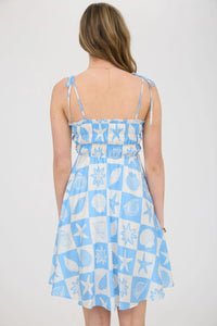 Sea Tile Pattern Spaghetti Strap Mini Dress