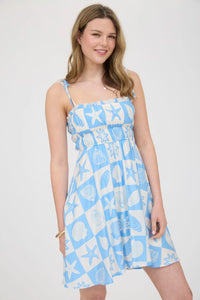 Sea Tile Pattern Spaghetti Strap Mini Dress