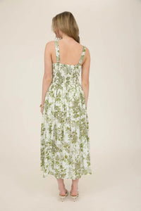 Rose Print Sleeveless Corset Detail Midi Dress