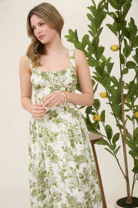 Rose Print Sleeveless Corset Detail Midi Dress
